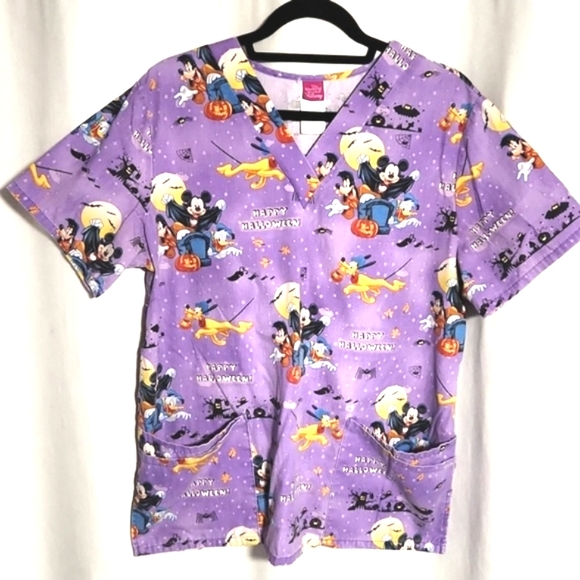 Disney Tops - Disney Halloween Scrubs Mickey Mouse, Pluto & Donald Purple Size Medium